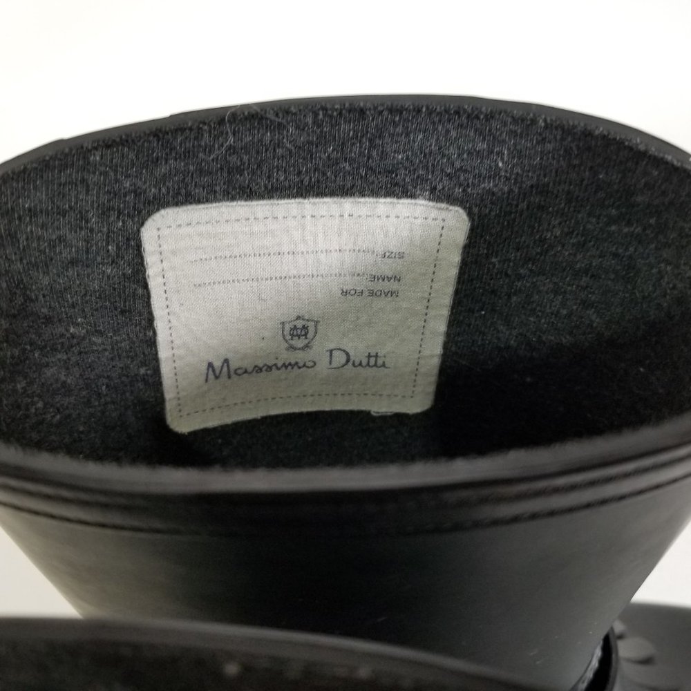 Massimo Dutti Rain Boot Tall Rubber Fringe Black Ring Strap US 6.5 EUR 37 - Picture 10 of 16